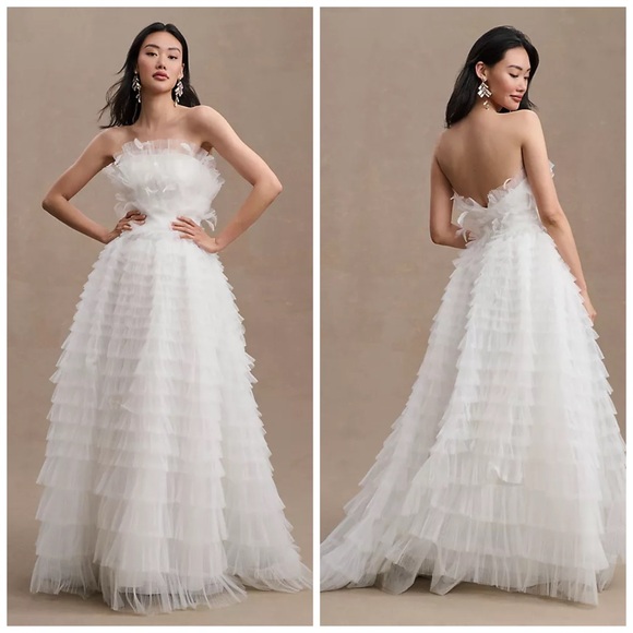 Anthropologie Dresses & Skirts - Anthropologie Mac Duggal Kylie Strapless Ruffle Wedding Dress‎ Gown Maxi Sz 6